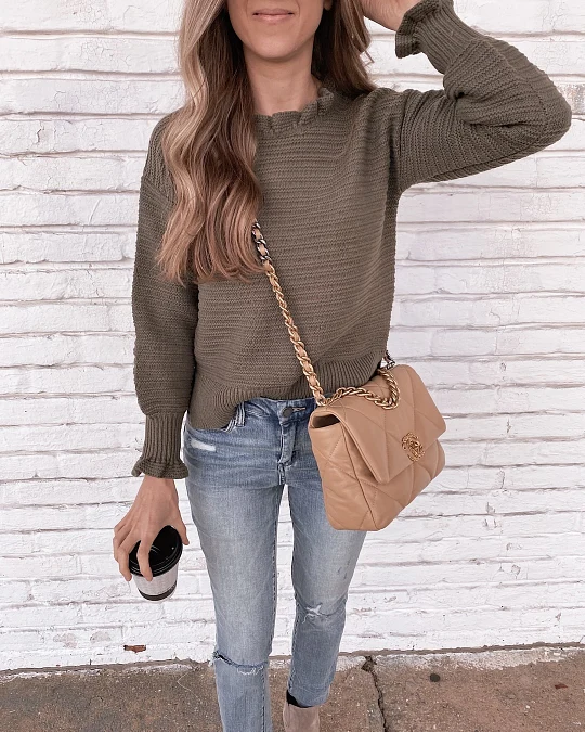 Olive Knit and Light-Wash Denim
