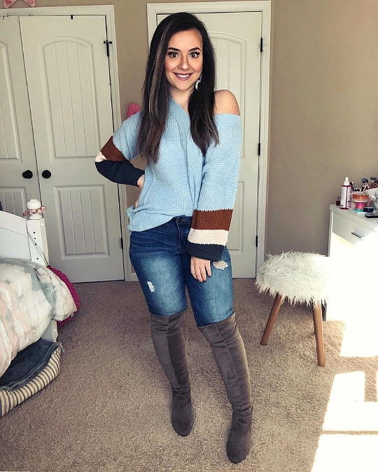 Powder Blue Sweater and Tall Boots