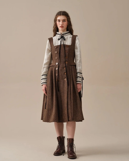 Tweed Pinafore + Ruffled Blouse