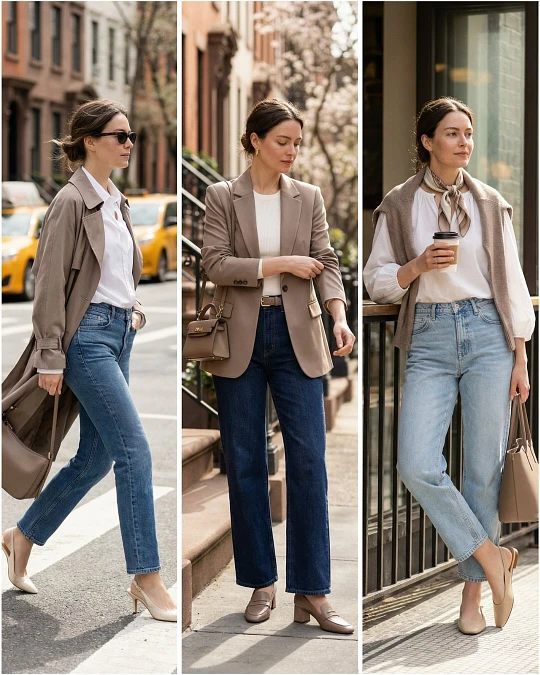 Three Taupe Layers With Denim