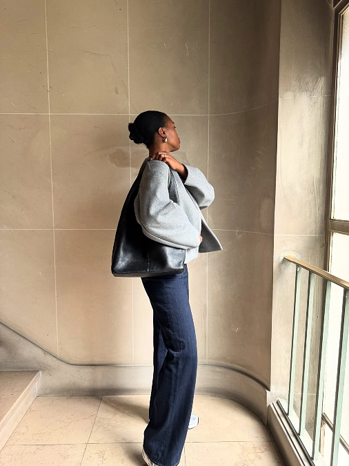 Gray Jacket + Wide-Leg Denim