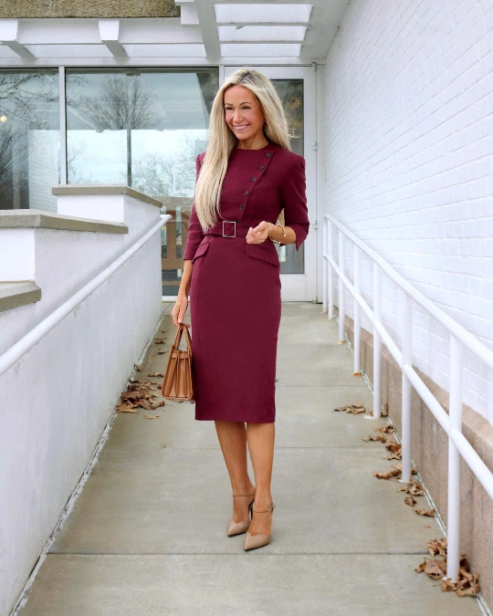 Tailored Burgundy Sheath Dress