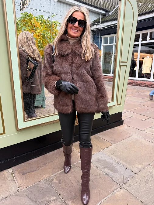 Plush Taupe Coat and Tall Boots