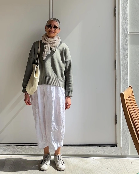 Soft Gray Knit Over White Dress