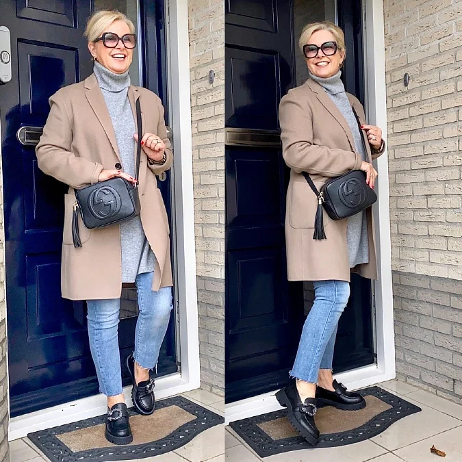 Camel Coat and Cropped Denim