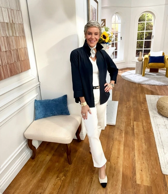 Navy Jacket + Ivory Trousers + Cap-Toe Pumps
