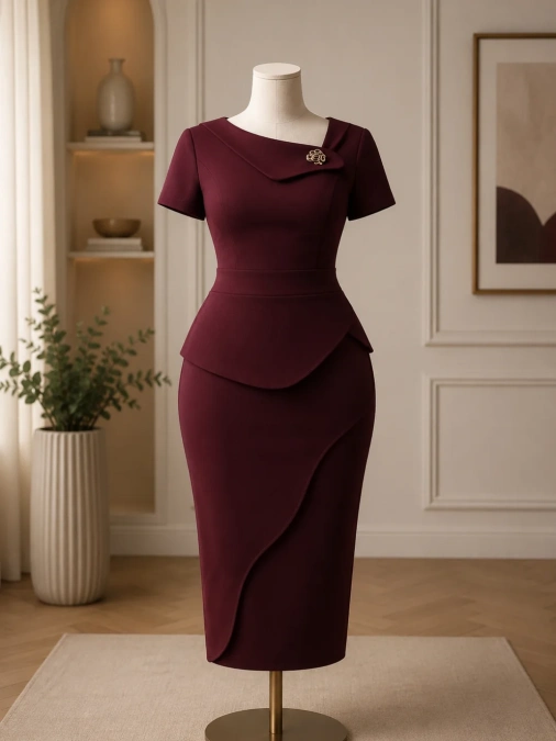 Wine Red Peplum Dress