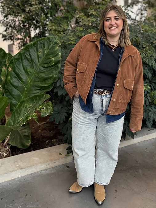 Suede Jacket and Light-Wash Jeans