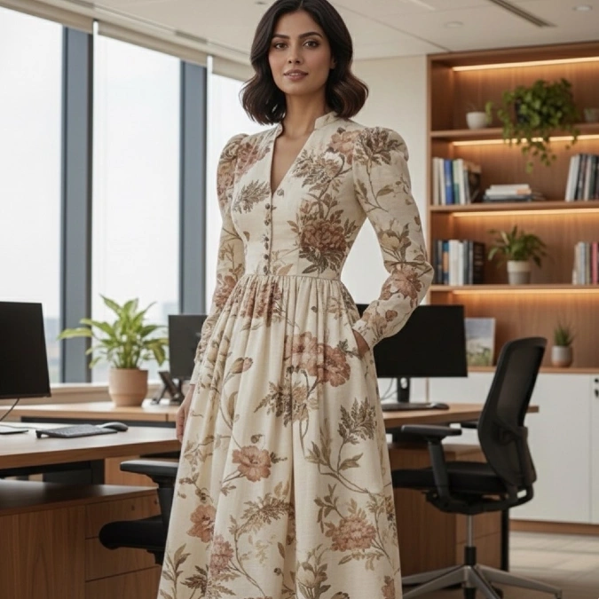 Warm Floral Midi Dress